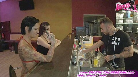 german threesome with amateur girls in bar - free porn video
