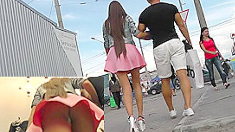 Inspirierender upskirt mit atemberaubendem babe, das mit bf spazieren geht - free porn video