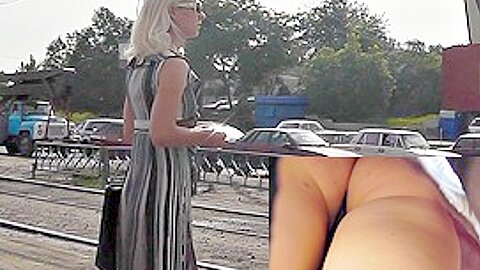 Goldhaariges babe im upskirt-video im freien - free porn video
