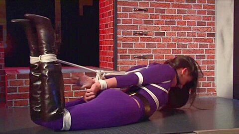 Brunette Bound in Purple Suit Rope Play Scene - free porn video